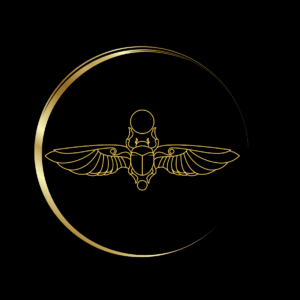 Golden scarab inside a solar disc, symbolizing fortune and protection.