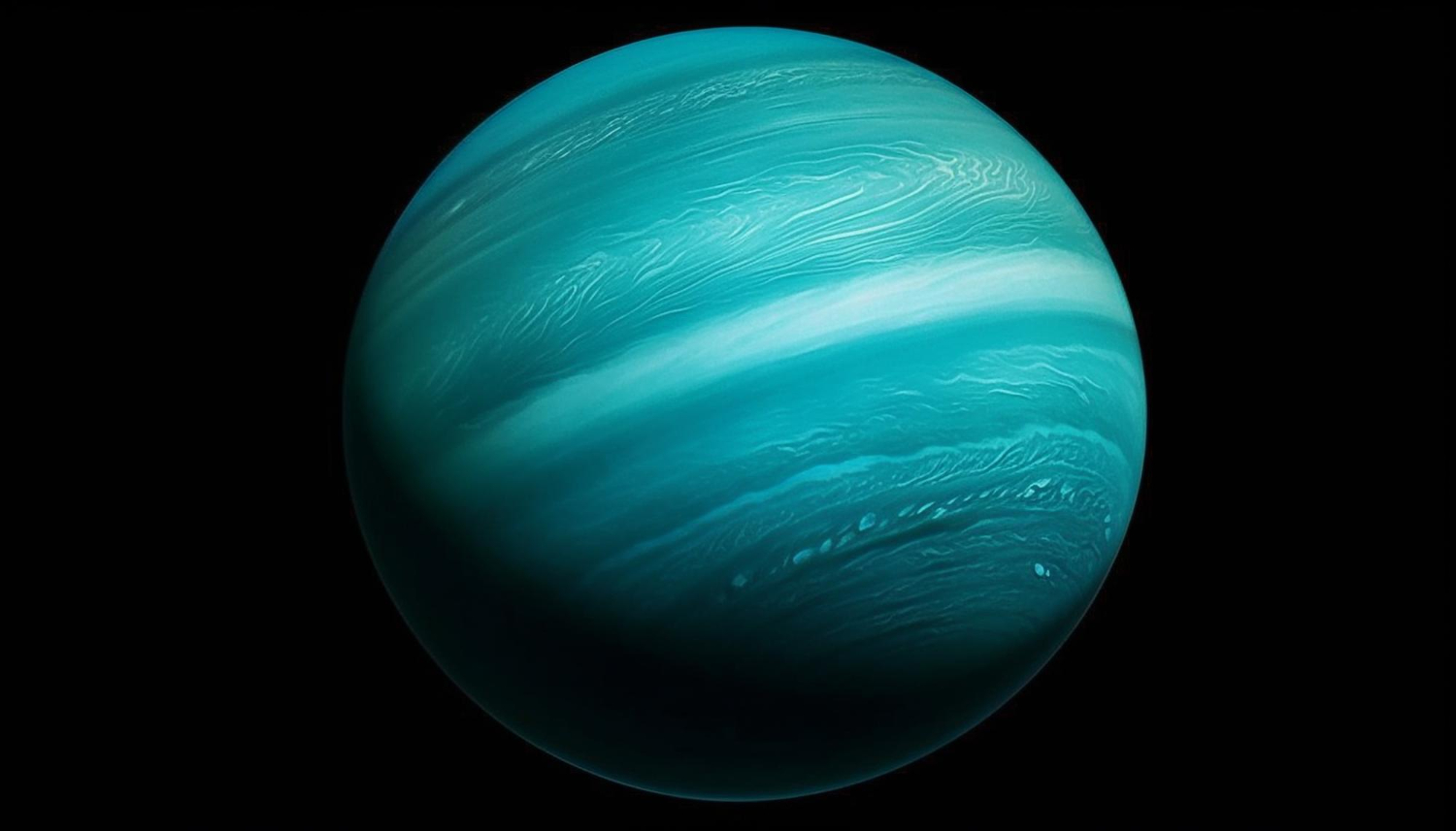 Turquoise-colored planet Uranus against a dark space background